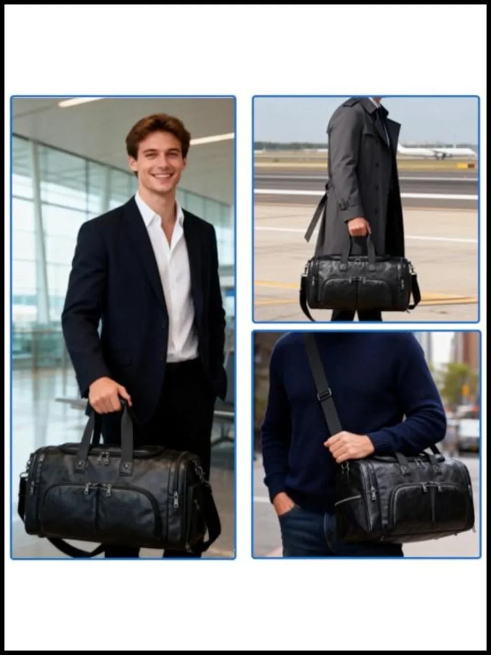 Leather Travel Duffle Bag - Waterproof Weekender Overnight Carry-On with Shoe